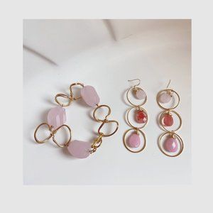 High Quality Rose Quartz, Gold-Plated Jewelry Set